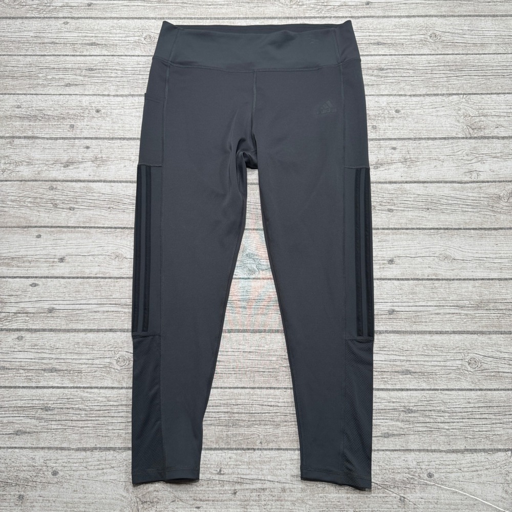 Adidas Leggings Women's XL Black 3-Stripe Mesh Tight Fit Activewear Yoga Workout